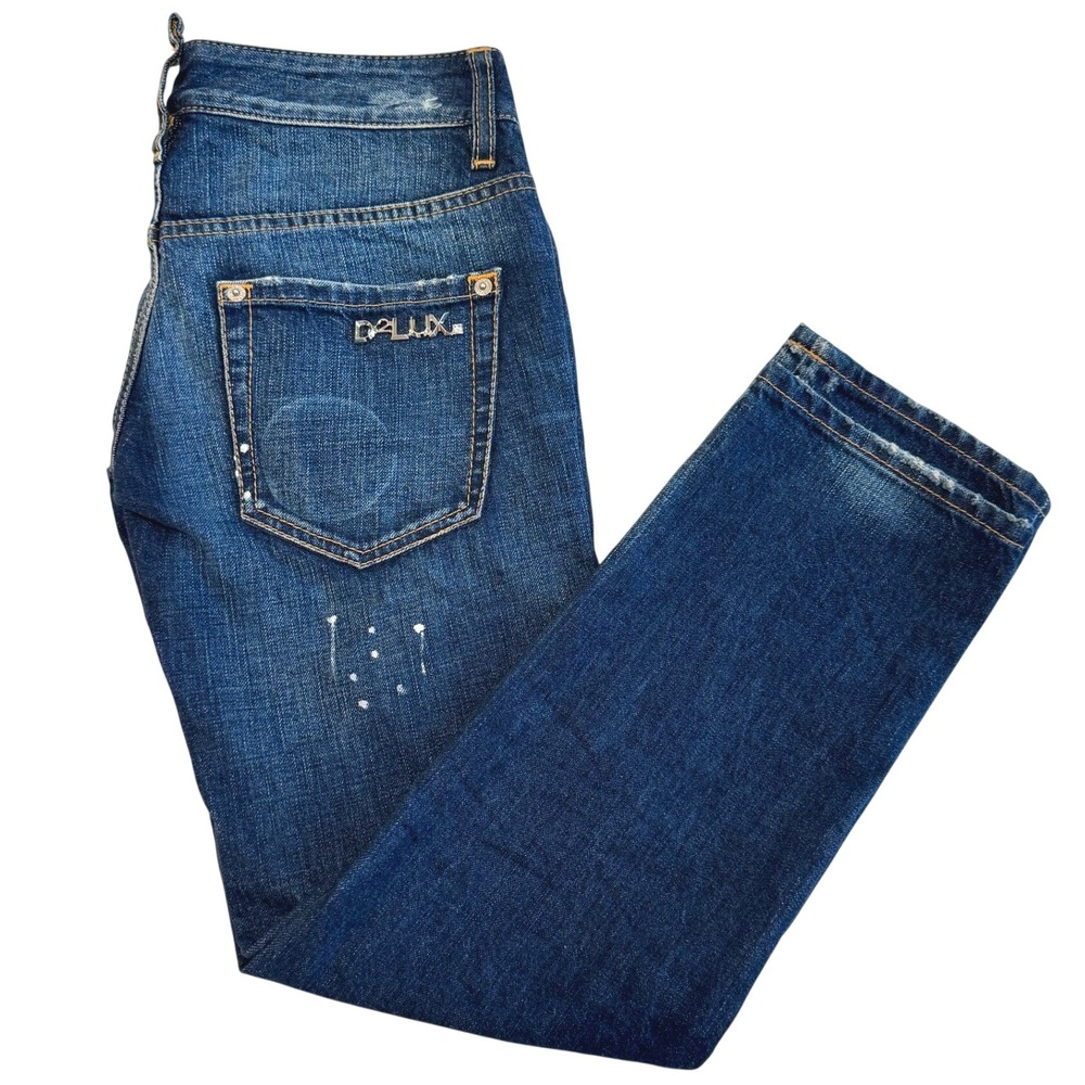Dsquared2 Deluxe Y2K Low Rise Jeans Blue Distressed Paint Splatter US 4‎ NWT